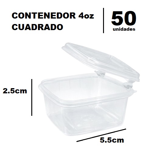 Contenedor 4onz Cuadrado Bisagra x 50und
