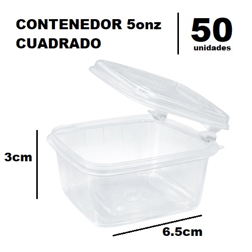 Contenedor 5onz Cuadrado Bisagra x 50und