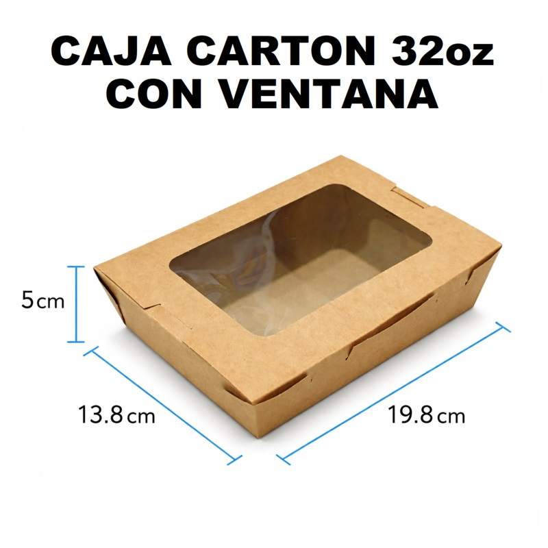 Caja Carton 32onz con Ventana #3 Moca
