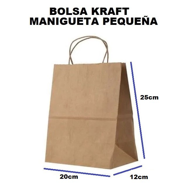 Bolsa Papel Kraft Manigueta 20+12x25 Pequeña 1und 