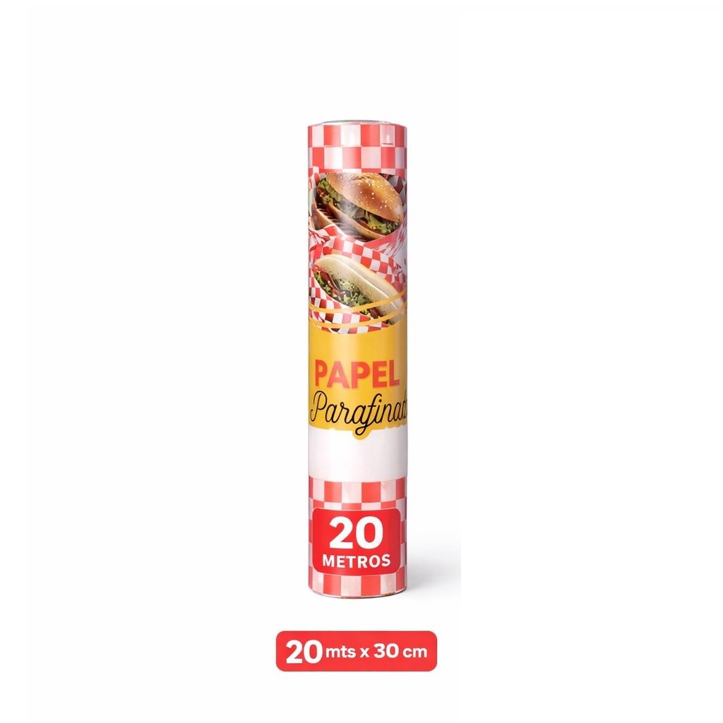 Papel Parafinado  Cuadros Rojo Rollo 20mt  