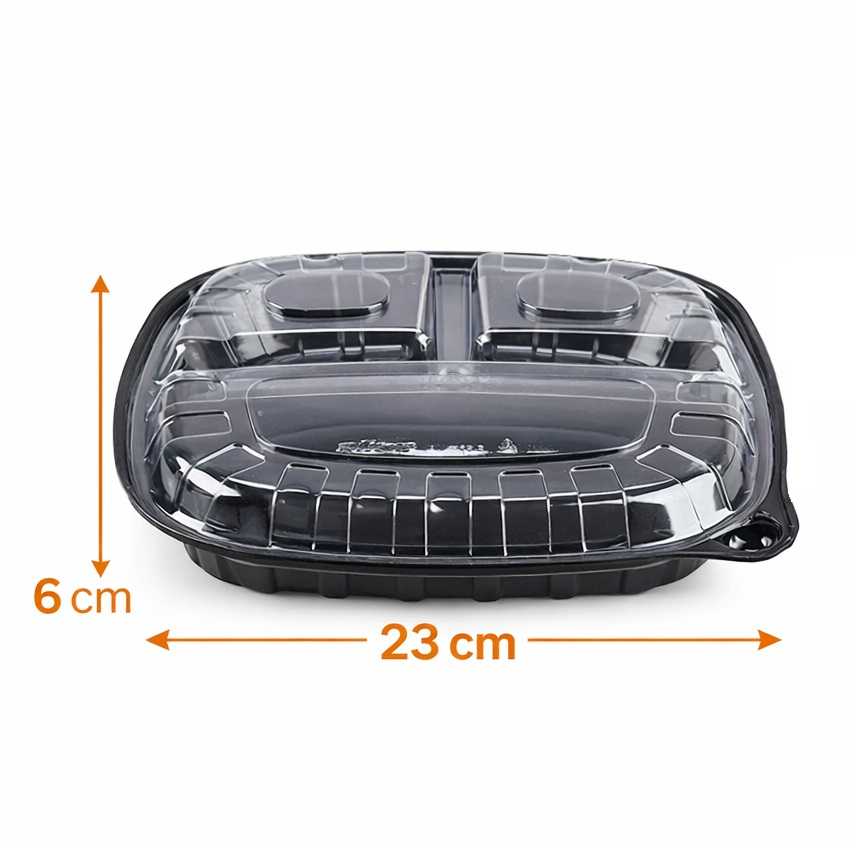 Contenedor 3 Divisiones Cuadrado Negro con Tapa AL-138