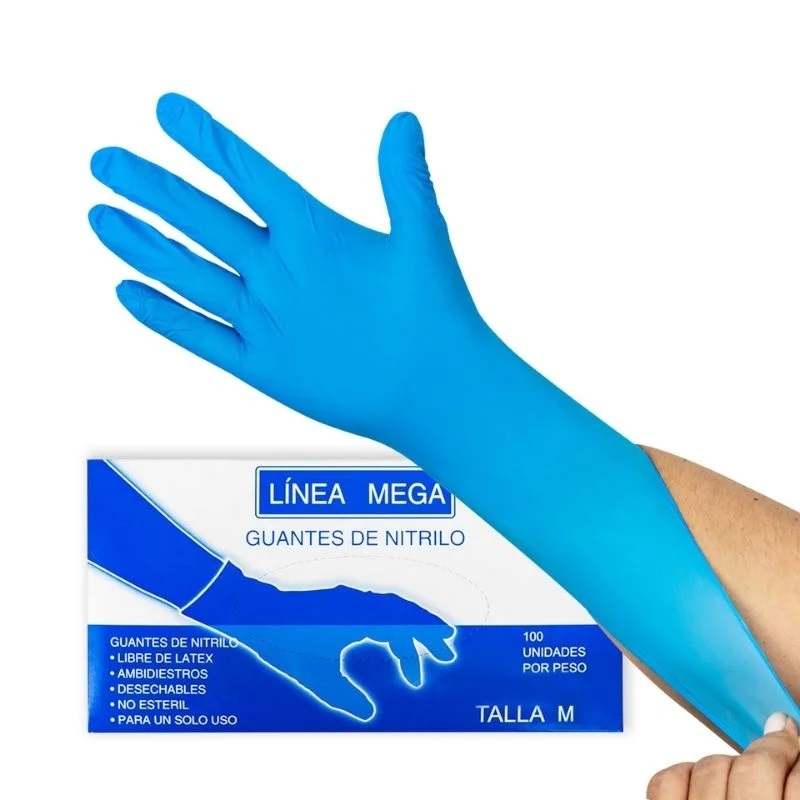 Guantes Nitrilo Azul Linea Mega 100und Talla M