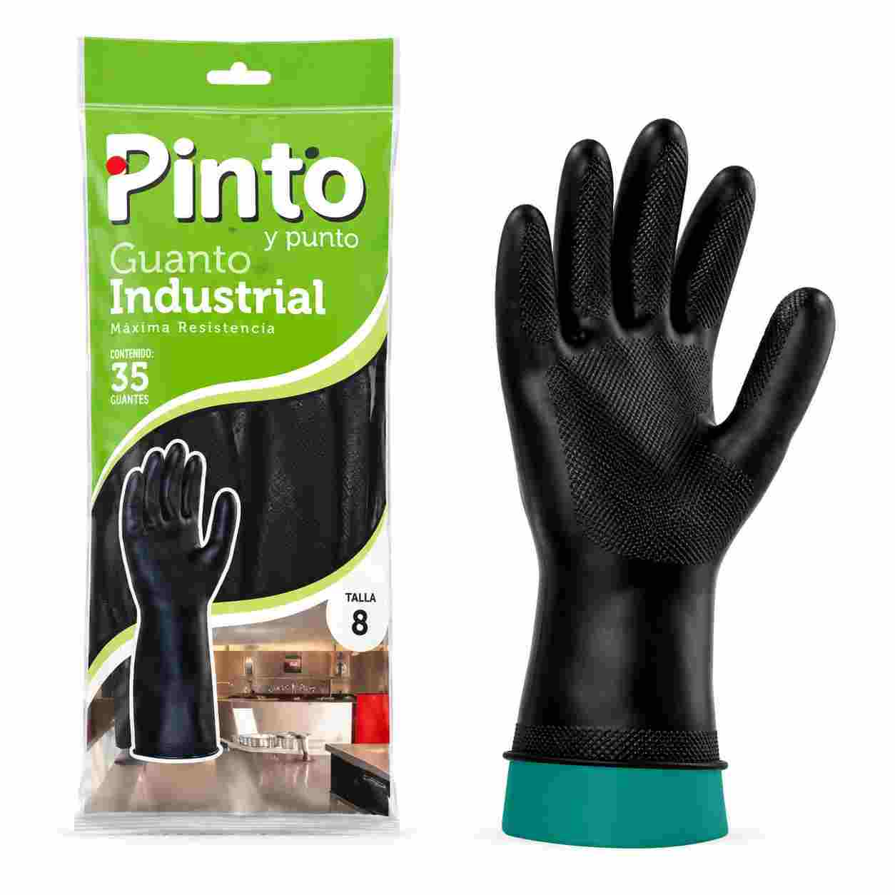 Guantes Industrial Negro Pinto TALLA S, M, L y XL Bolsa Verde Calibre 35