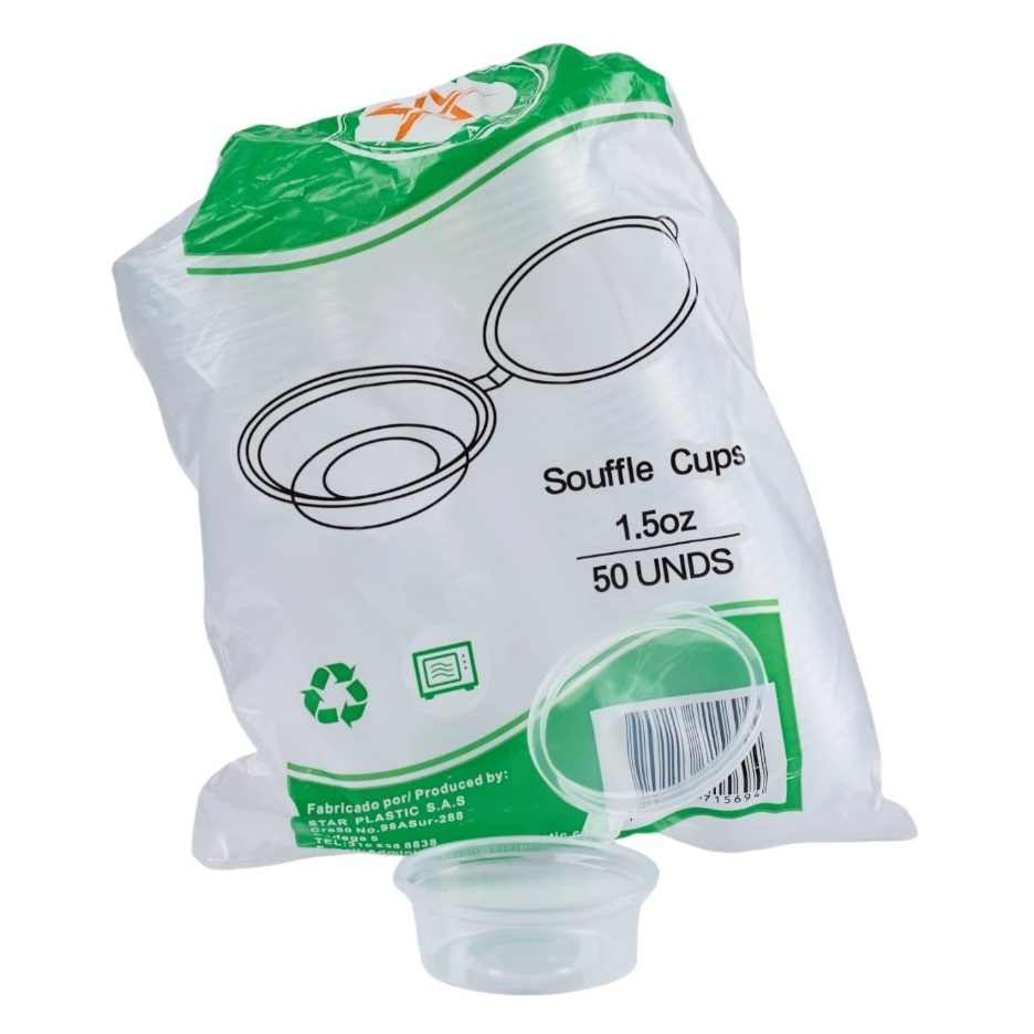 Copa 1.5onz Salsero con Tapa Bisagra Transparente x 50und Ecoline