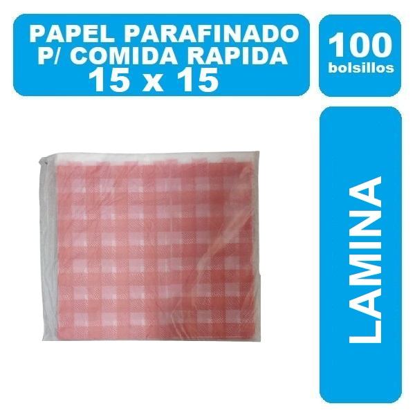 Papel Parafinado Comida Rapida Lamina 15x15cm Cuadro Rojo 100Und 