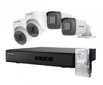 KIT 4CH HIKVISION 2MP DVR-M1 2BULLET+2DOMO+1TB