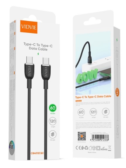 CABLE TIPO C-C VIDVIE NEGRO 100cm