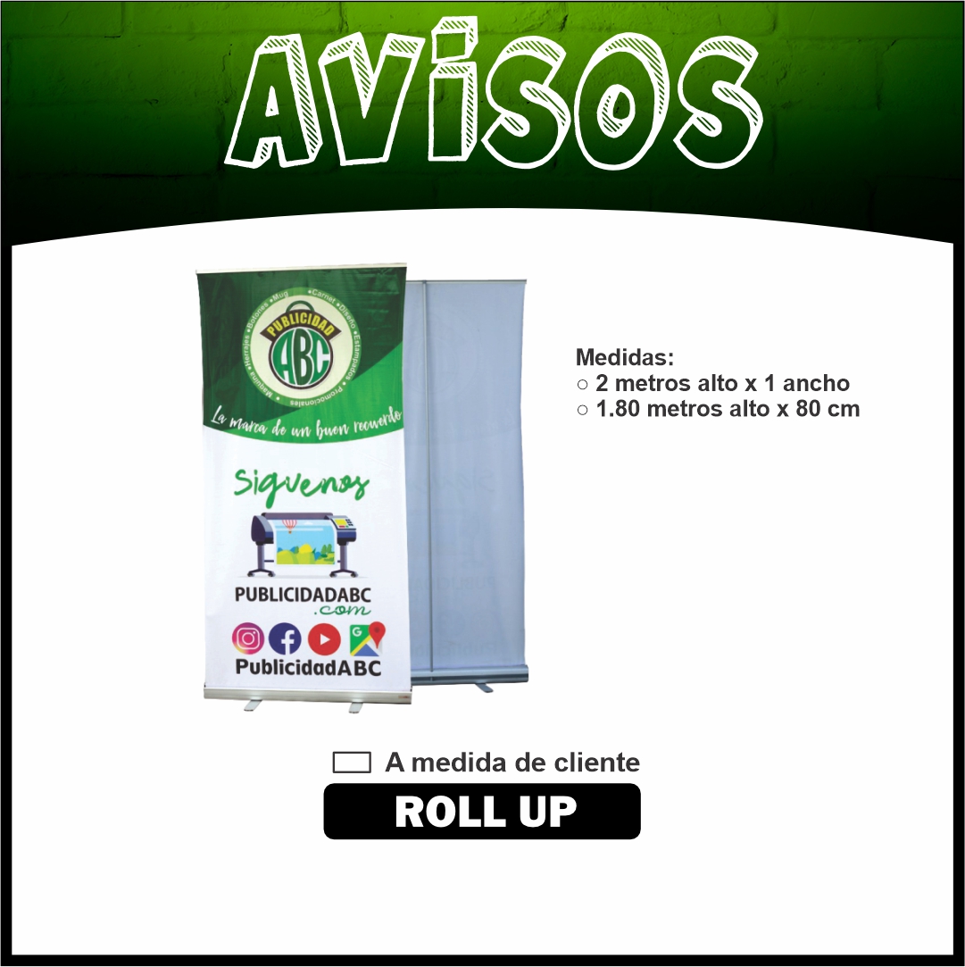AVISO ROLLUP DE 2 METROS X 1 METRO