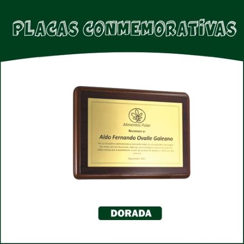 PLACAS CONMEMORATIVA MADERA DORADA