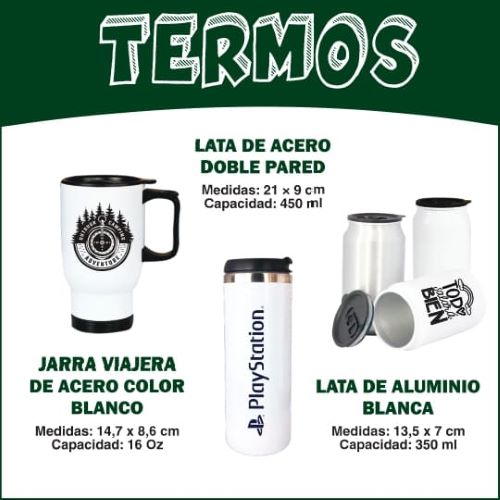 TERMOS ALUMINIO JARRA VIAJERA/LATA DE PARED/LATA BLANCA