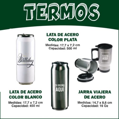 TERMOS ALUMINIO LATA ACERO BLANCO/LATA ACERO PLATA/JARRA VIAJERA ACERO