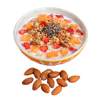 FrutiGranola + leche almendra + fruta