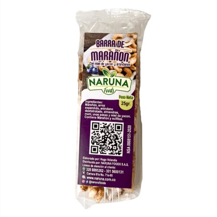Barra de Marañon con Miel de Yacon 25gr Naruna