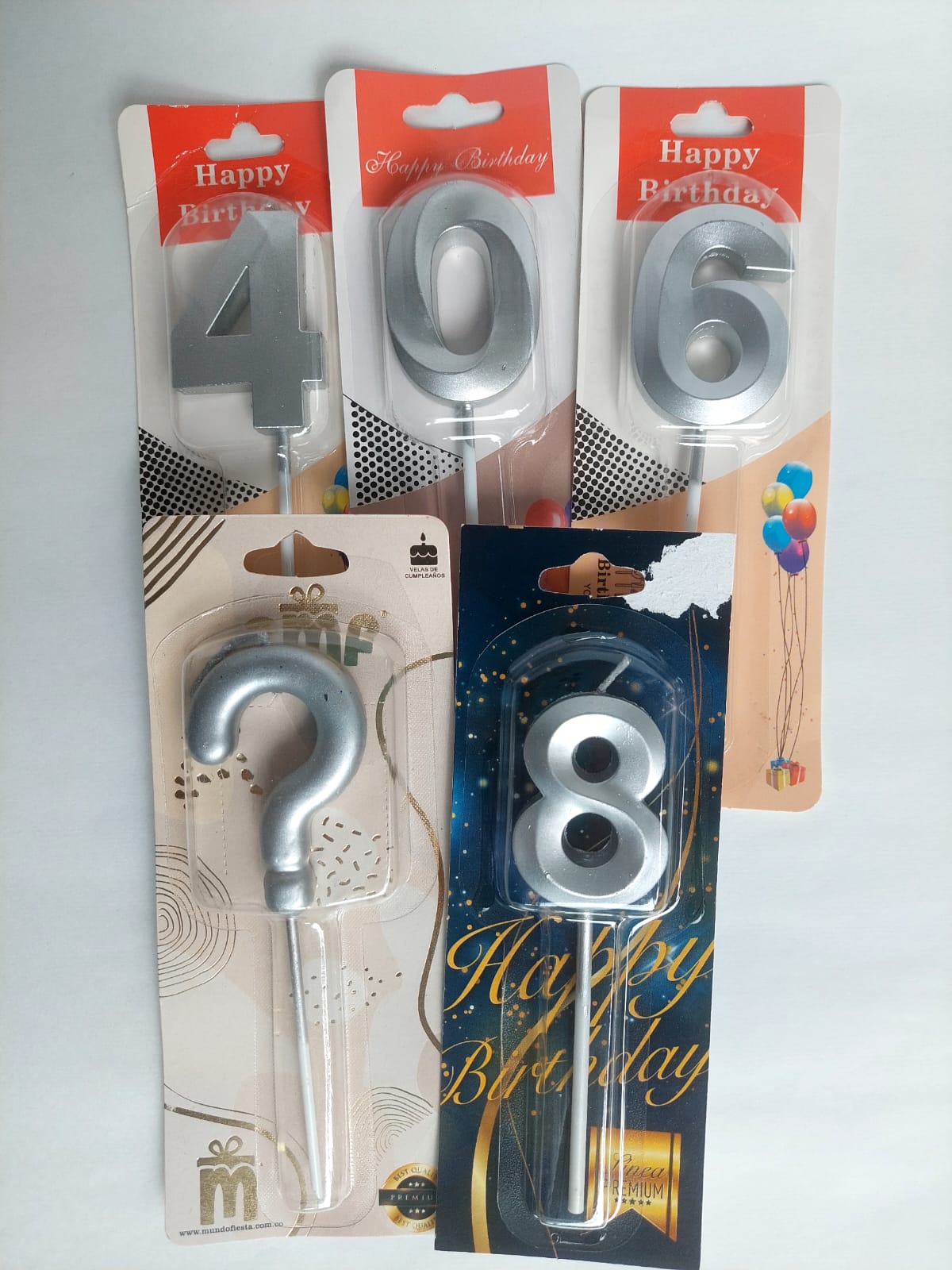 VELAS NUMERO 0 9 PLATEADO DORADO