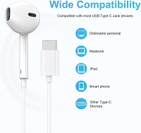 auriculares USB tipo C con cable y micrófono de control de volumen