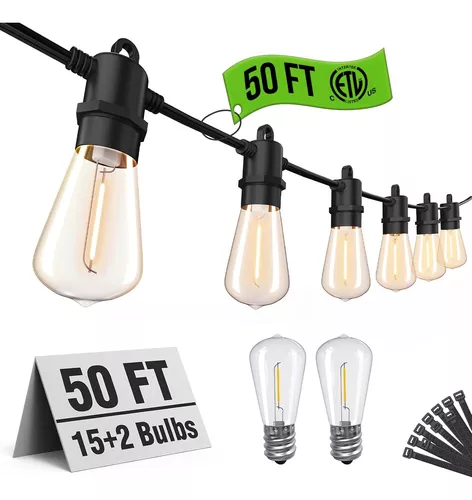 Tira De Luces Para Exteriores De 50 Pies 17 Bombillas Led