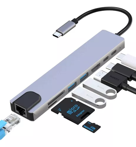 Hub Usb 8 En 1 Con Hdmi 4k, Usb 2.0, Usb 3.0 Rj45 Kozyone