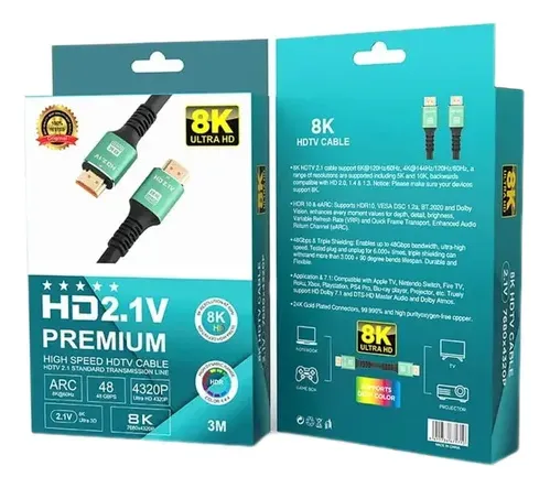 Cable Hdmi 8k De 3 Metros Hdtv, 2.1v Alta Velocidad