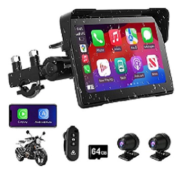 Carplay Para Motos De 7 Pulgadas Con Doble Camara 2k Negro