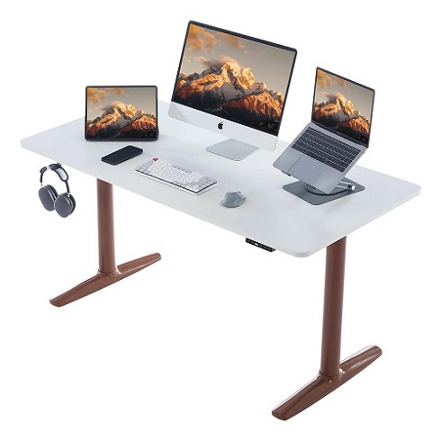 Escritorio Eléctrico De Pie Ajustable 120cmx60cm Deroavixe Blanco Con Pata Marrón