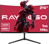 Monitor curvo para juegos de 24 pulgadas, 180 Hz, 1 ms, FHD 1920 × 1080P Raywego