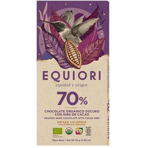 CHOCOLATINA EQUIORI 70% CHOCOLATE ORGANICO OSCURO 80G