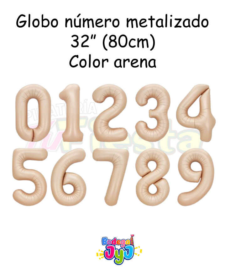 GLOBO NUMERO METALIZADO 32" (80CM) COLOR ARENA