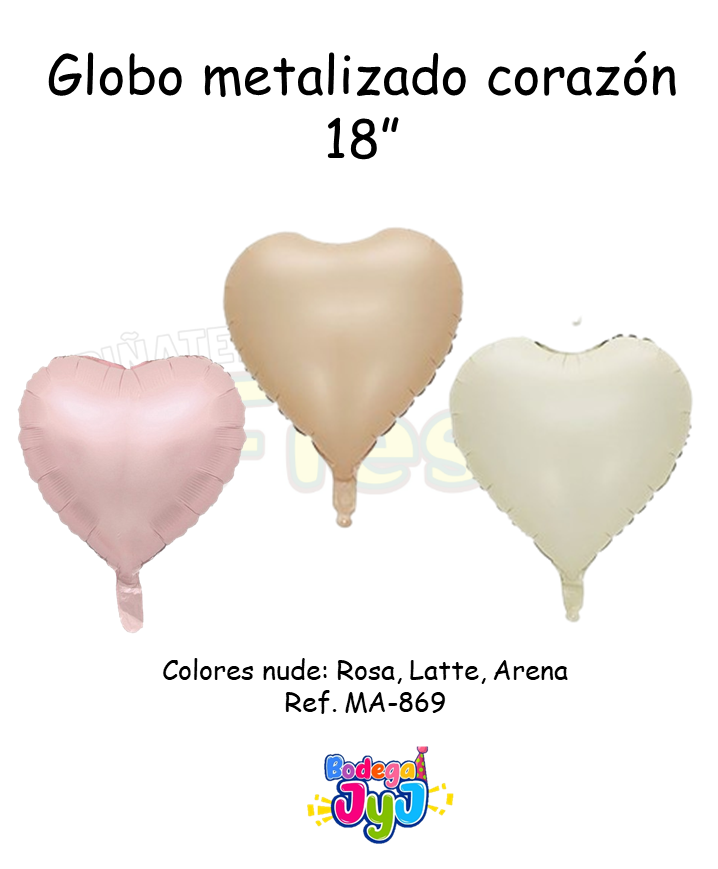 GLOBO METALIZADO CORAZON 18" COLORES NUDE MA-869