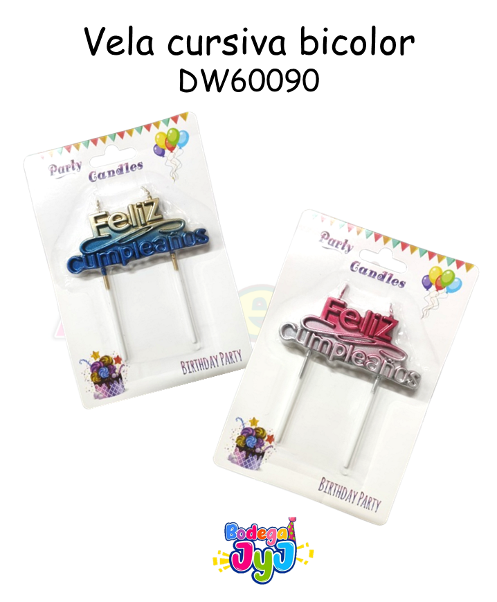 VELA CURSIVA FELIZ CUMPLEAÑOS BICOLOR DW60090