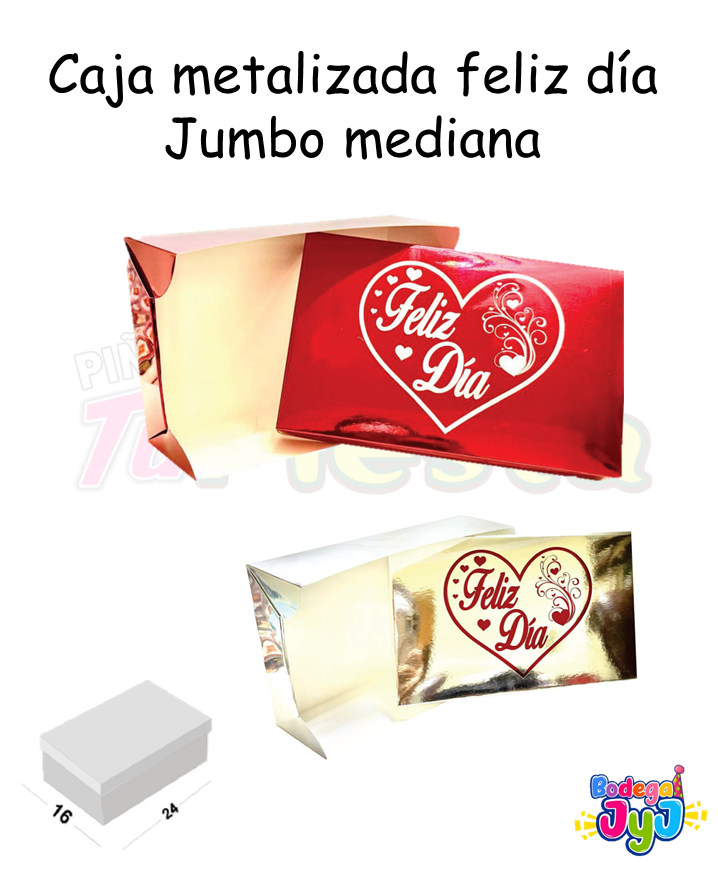 CAJA JUMBO MEDIANA METALIZADA CORAZON FELIZ DIA - MOVILES