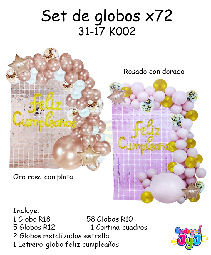 SET DE GLOBOS X72 CON CORTINA Y CUMPLEAÑOS CURSIVO 31-17 K002