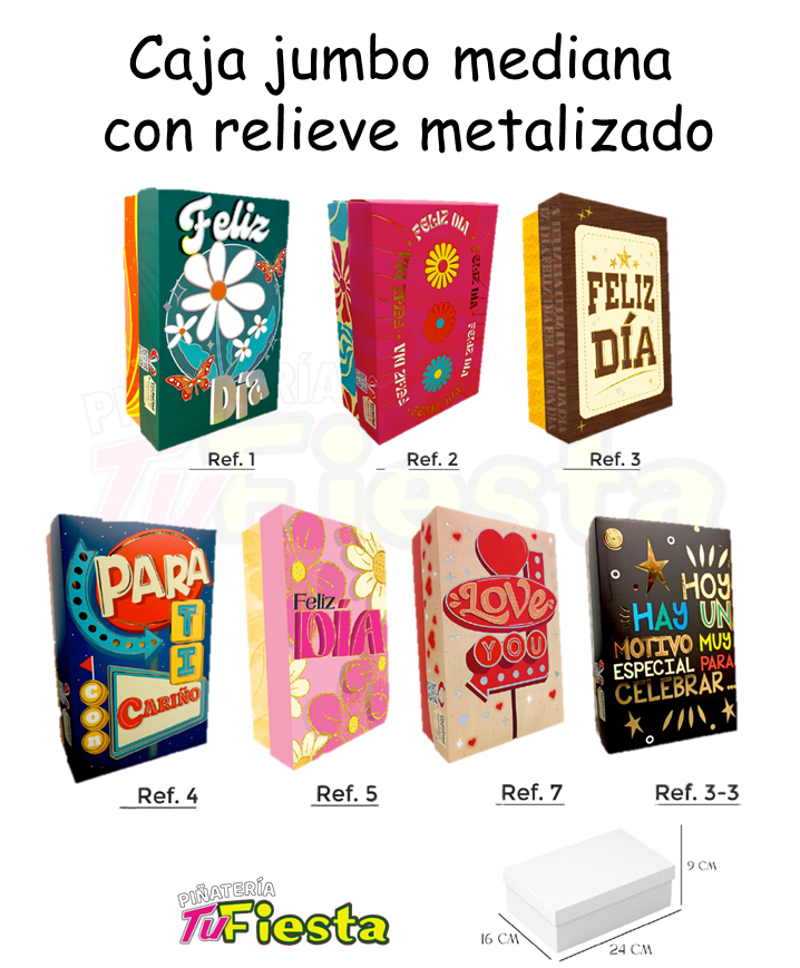 CAJA JUMBO MEDIANA ESTAMPADA CON RELIEVE METALIZADO MF