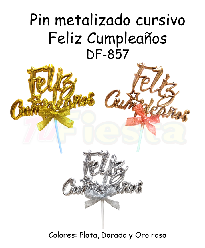 PIN METALIZADO CURSIVO FELIZ CUMPLEAÑOS  DF-857
