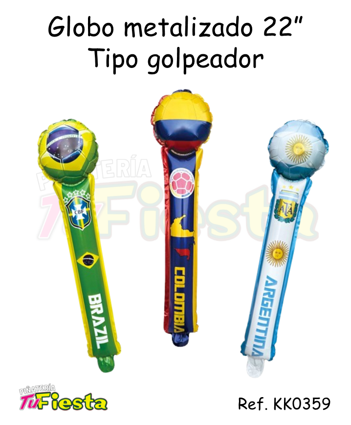 GLOBO METALIZADO TIPO GOLPEADOR 22" MUNDIAL KK0359