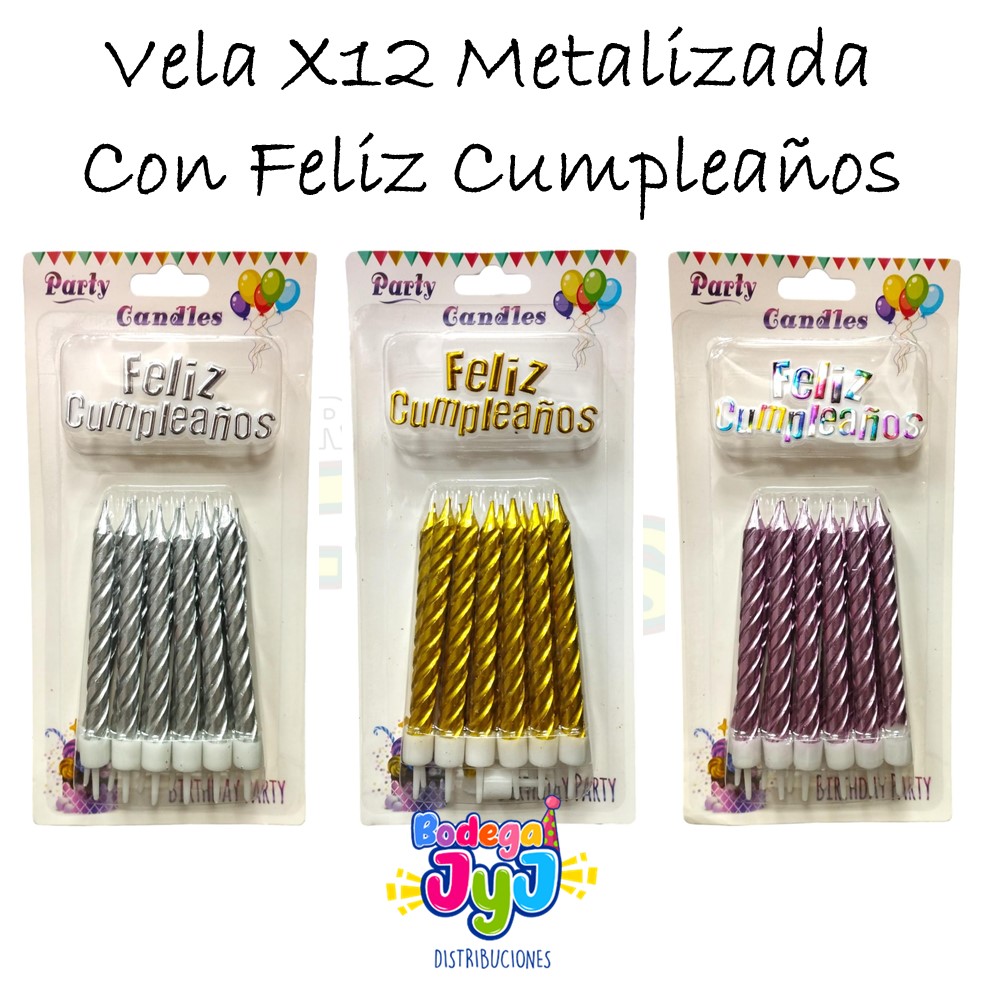 VELA METALIZADA X12 CON FELIZ CUMPLEAÑOS DW60087