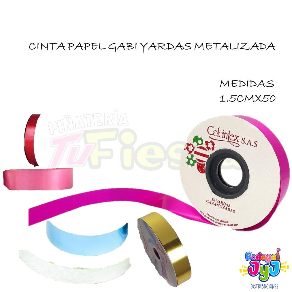 CINTA PAPEL GABI 1.5CM X50 YARDAS METALIZADA