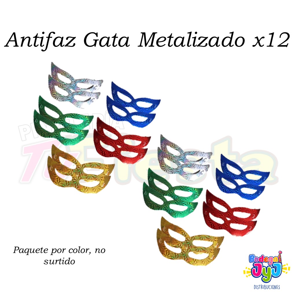 ANTIFAZ GATA METALIZADO X12 3980