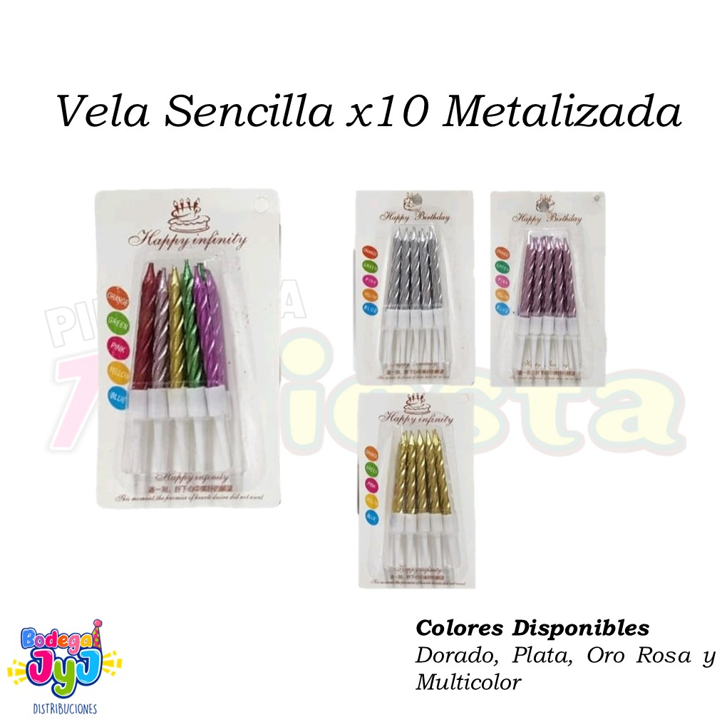 VELA SENCILLA X10 METALIZADA Gi-1309
