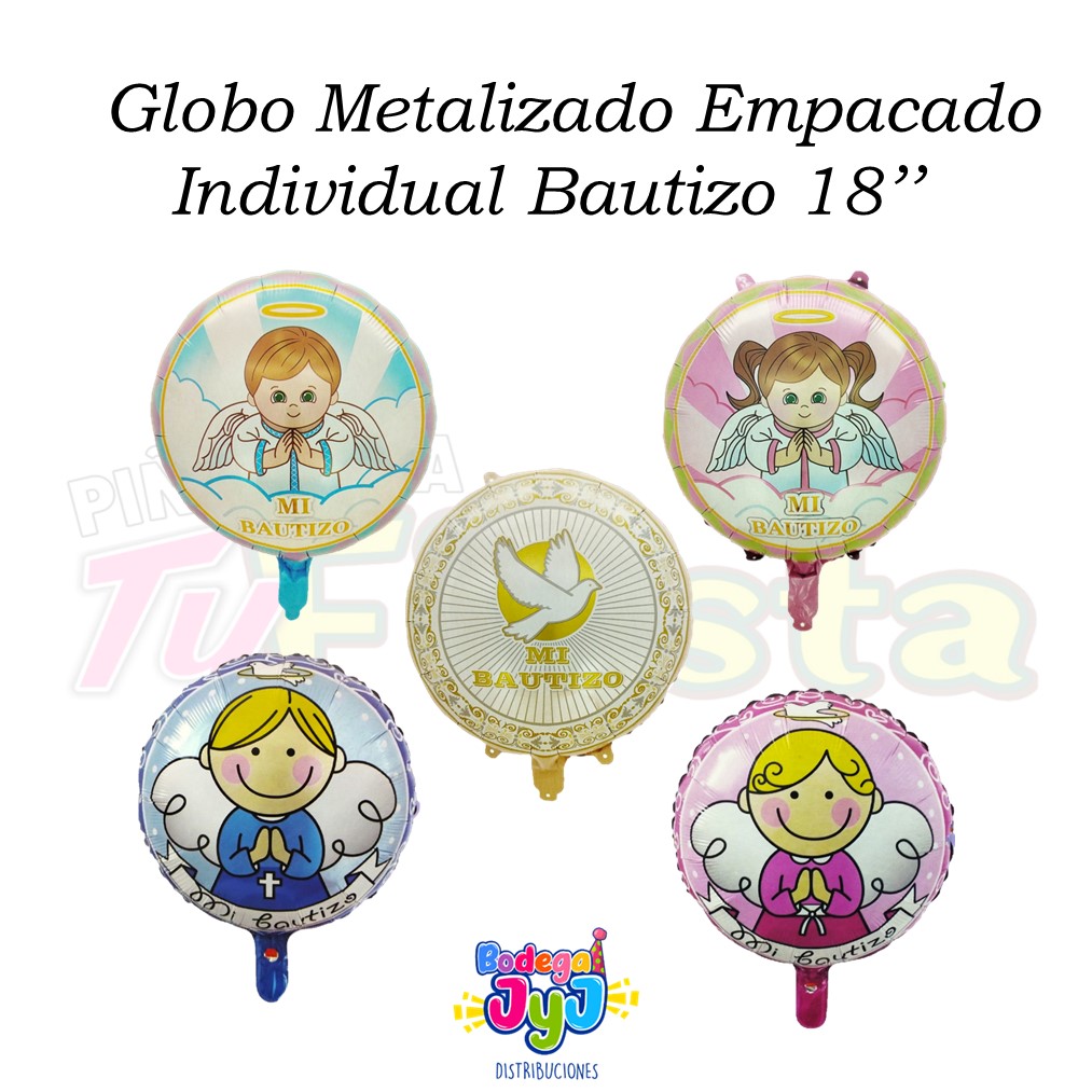 GLOBO METALIZADO EMPACADO INDIVIDUAL BAUTIZO 18