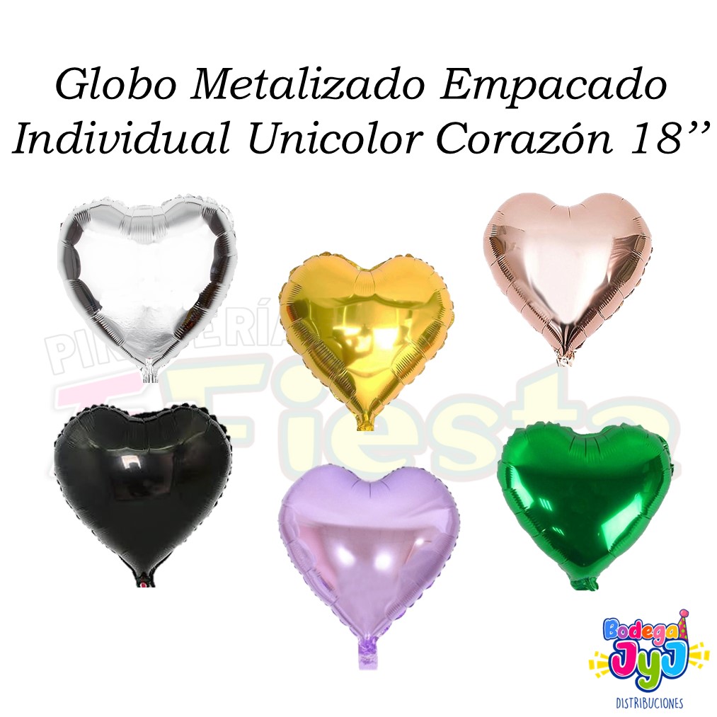 GLOBO METALIZADO EMPACADO INDIVIDUAL UNICOLOR CORAZÓN 18''