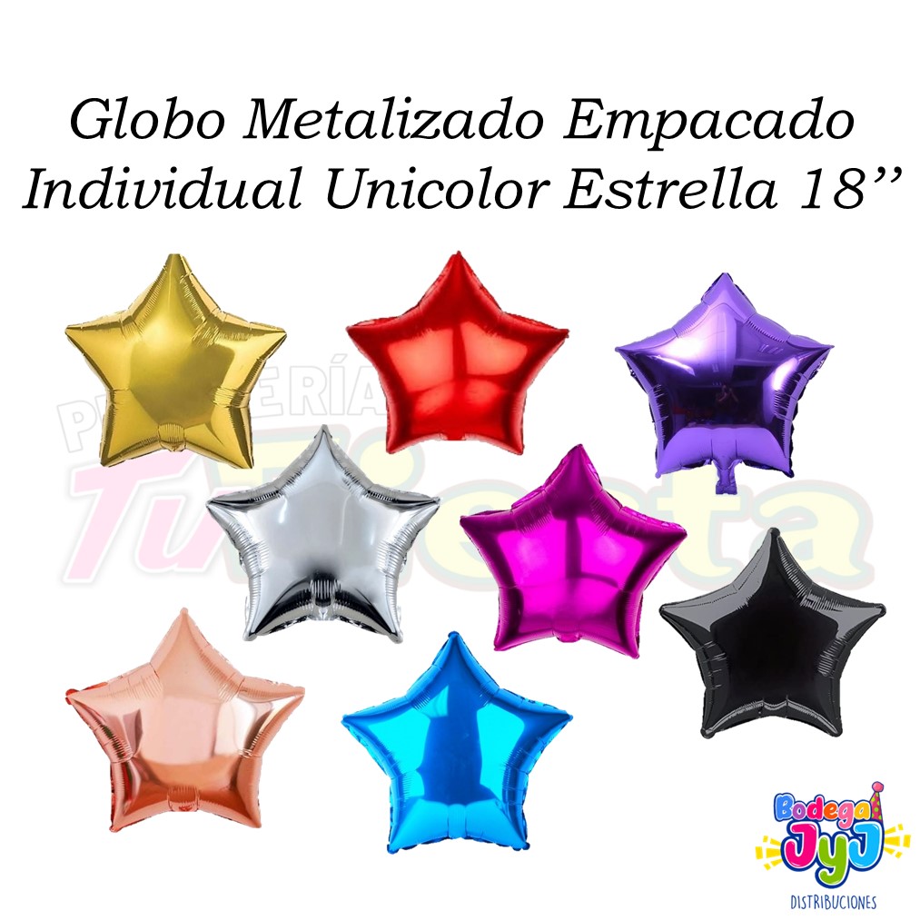 GLOBO METALIZADO EMPACADO INDIVIDUAL UNICOLOR ESTRELLA 18''
