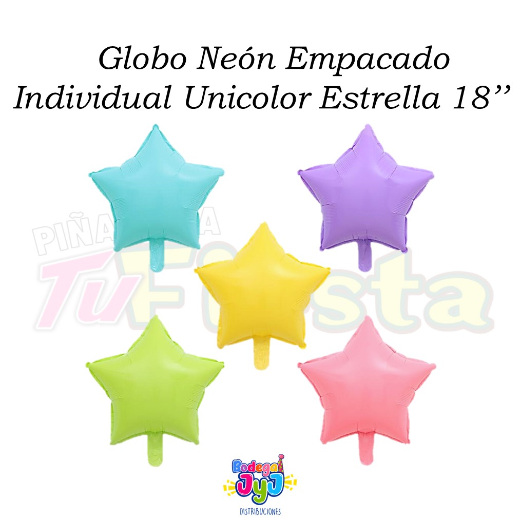 GLOBO NEÓN EMPACADO INDIVIDUAL UNICOLOR ESTRELLA 18''