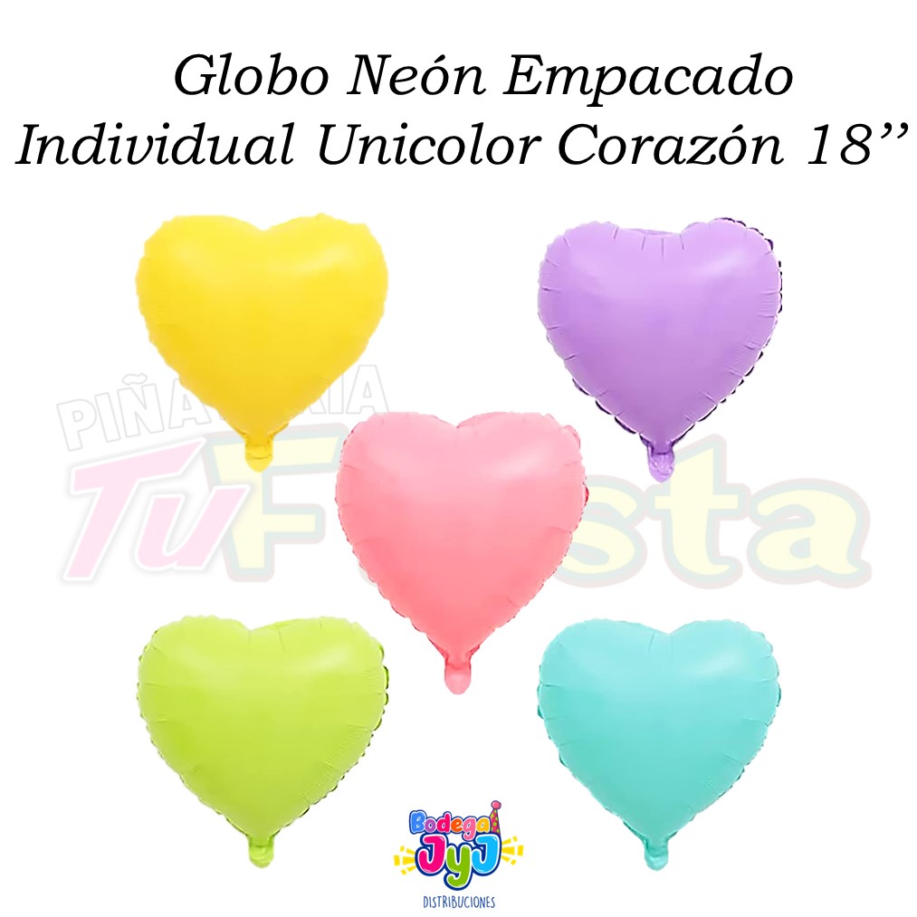 GLOBO NEÓN EMPACADO INDIVIDUAL UNICOLOR CORAZÓN 18''