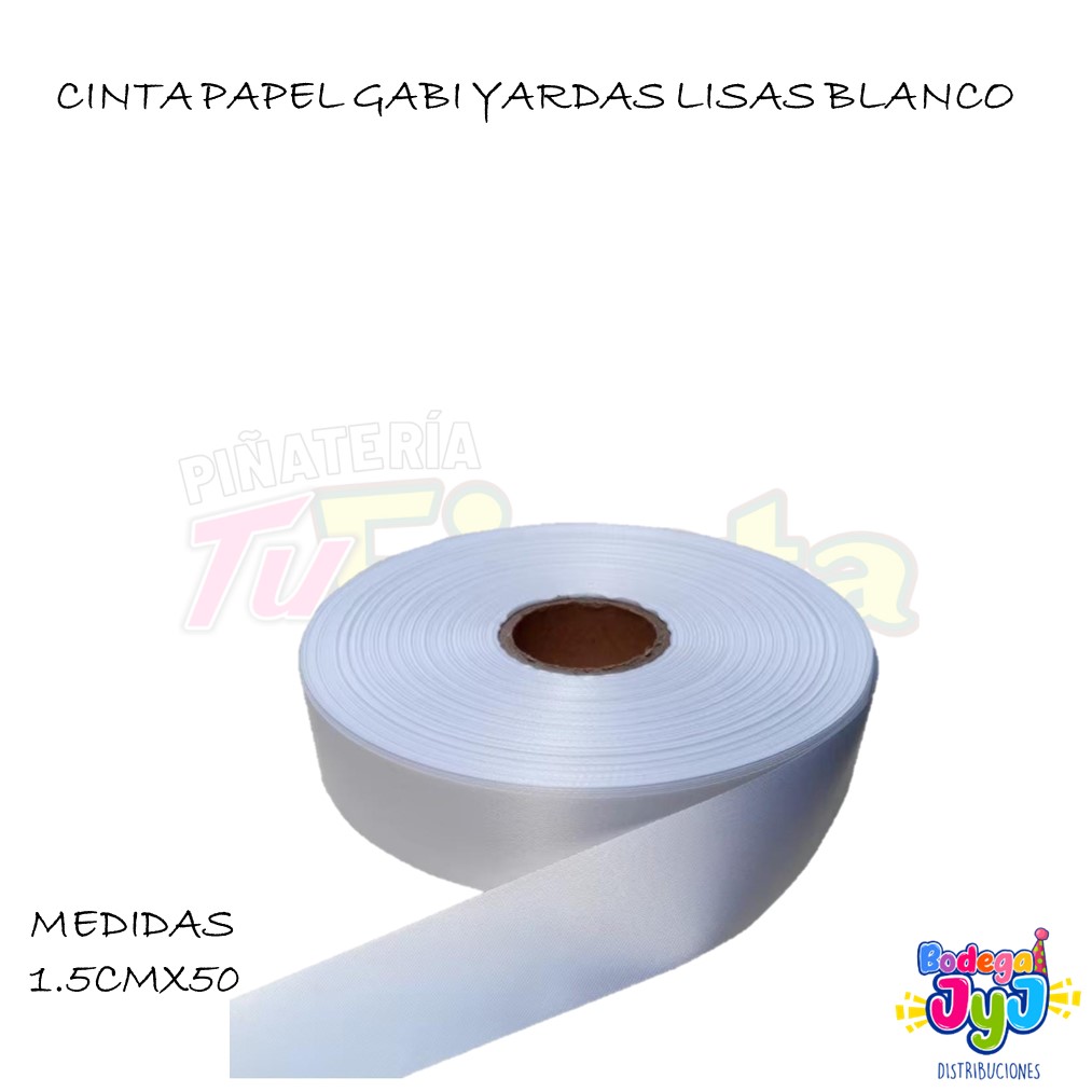 CINTA PAPEL GABI 1.5CM X50 YARDAS LISA (II) COLOR BLANCO