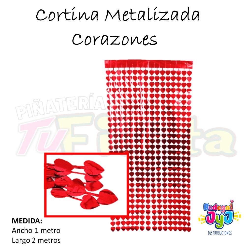 CORTINA METALIZADA CORAZONES 1x2MT