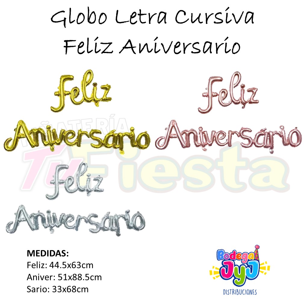 GLOBO LETRA CURSIVA FELIZ ANIVERSARIO