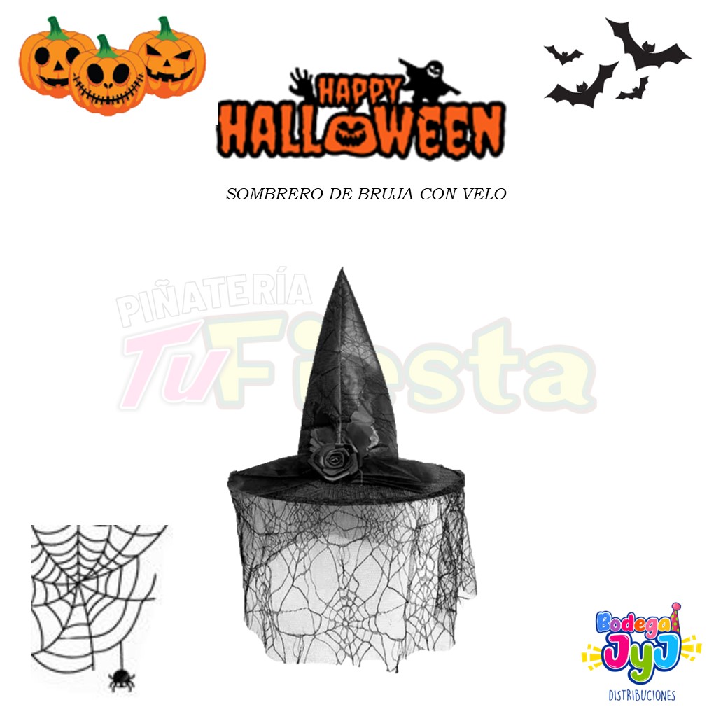 SOMBRERO DE BRUJA CON VELO JD5122