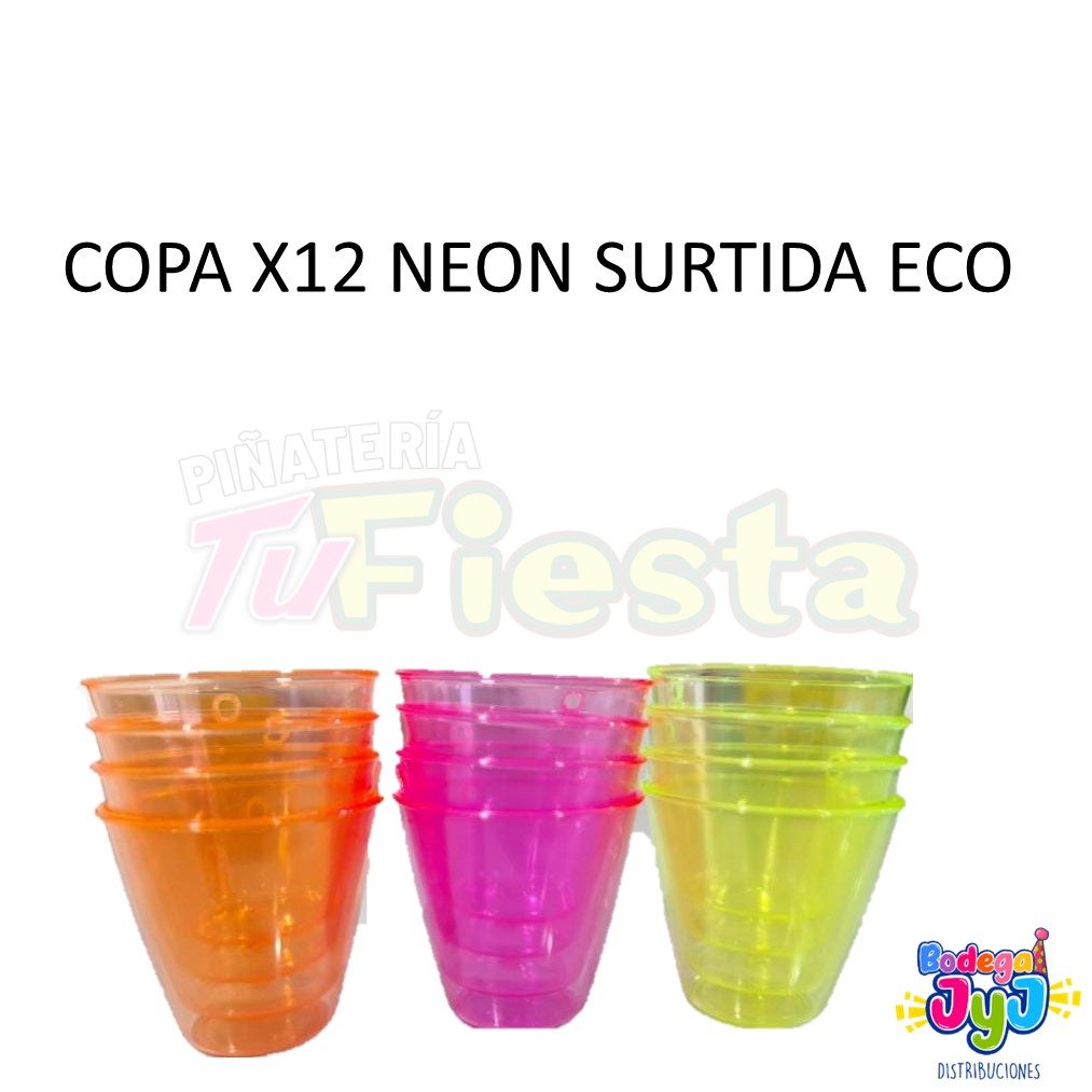 COPA AGUARDIENTE X12 NEON SURTIDA ECO CON CORDON