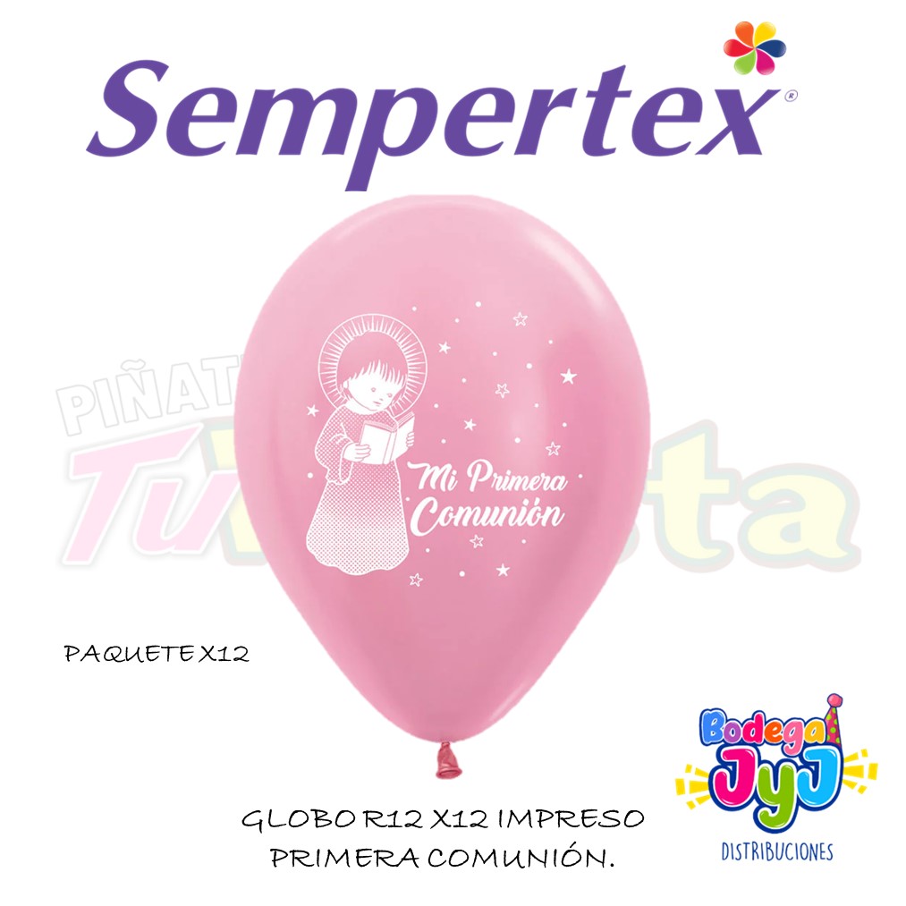 GLOBO IMPRESO PRIMERA COMUNIÓN ROSADO.